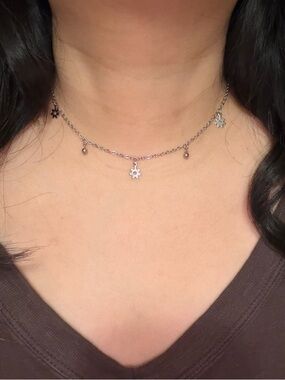 Stainless Steel Flower Charm Necklace - Delicate Daisy and Ball Pendant